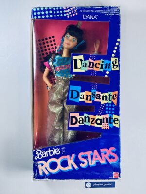 Dana Dancing Barbie and the Rock Stars 1986 #3158 is new in box. The box shows signs of age and storage.